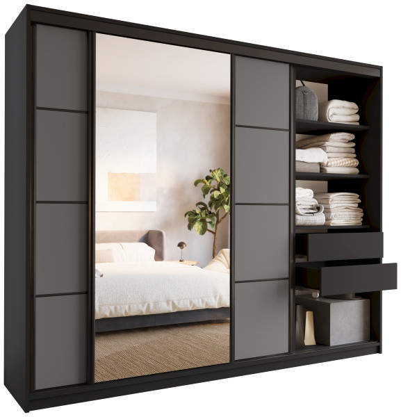 Szafa przesuwna z lustrem 250 cm LOFT z półkami 527291
