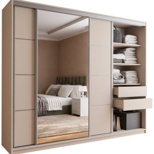 Szafa przesuwna z lustrem 250 cm TOP beż piaskowy 245591 Szafa przesuwna z lustrem 250 cm TOP beż piaskowy 245591