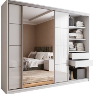 Szafa przesuwna z lustrem 250 cm TOP biały połysk 245585 Szafa przesuwna z lustrem 250 cm TOP biały połysk 245585