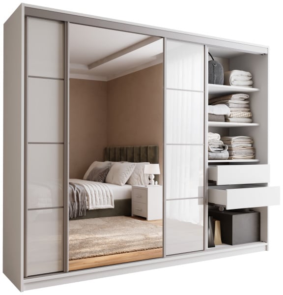 Szafa przesuwna z lustrem 250 cm TOP biały połysk 245585