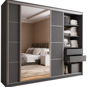 Szafa przesuwna z lustrem 250 cm TOP grafit 245581 Szafa przesuwna z lustrem 250 cm TOP grafit 245581