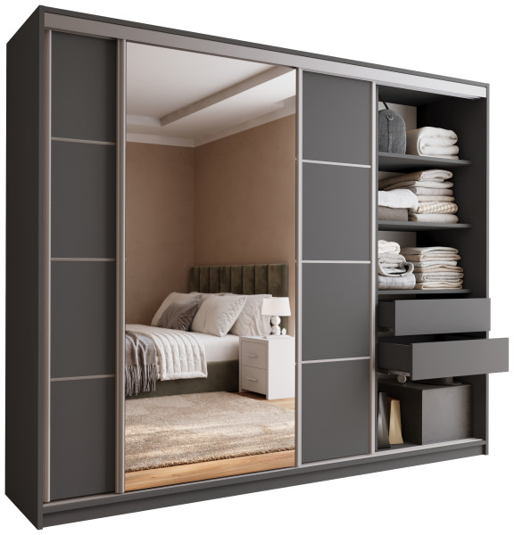 Szafa przesuwna z lustrem 250 cm TOP grafit 245581
