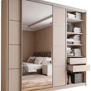 Szafa przesuwna z lustrem 250 cm TOP MAX beż piaskowy 245579 Szafa przesuwna z lustrem 250 cm TOP MAX beż piaskowy 245579