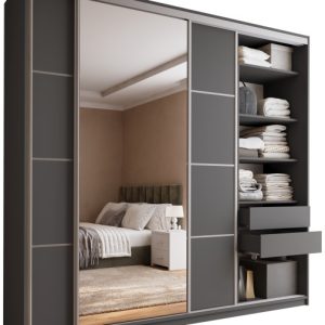Szafa przesuwna z lustrem 250 cm TOP MAX grafit 245620 Szafa przesuwna z lustrem 250 cm TOP MAX grafit 245620