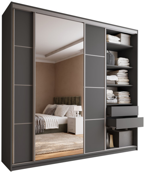 Szafa przesuwna z lustrem 250 cm TOP MAX grafit 245620
