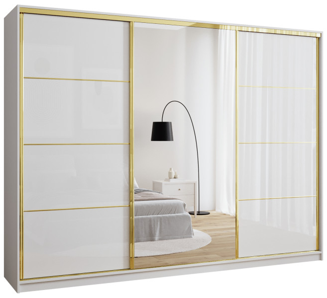 Szafa przesuwna z lustrem 280 cm GOLD NEW biel drążki 248971