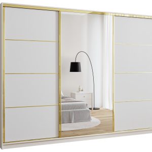 Szafa przesuwna z lustrem 280 cm GOLD NEW biel półki 248997