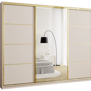 Szafa przesuwna z lustrem 280 cm GOLD NEW trzydrzwiowa z półkami i drążkami 671378