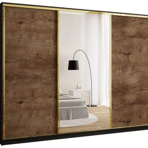 Szafa przesuwna z lustrem 280 cm GOLD NEW trzydrzwiowa z półkami i drążkami 671494