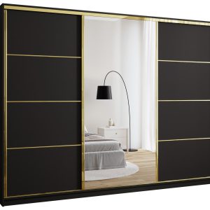 Szafa przesuwna z lustrem 280 cm GOLD NEW trzydrzwiowa z półkami i drążkami 671505 Szafa przesuwna z lustrem 280 cm GOLD NEW trzydrzwiowa z półkami i drążkami 671505