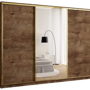Szafa przesuwna z lustrem 280 cm GOLD NEW trzydrzwiowa z półkami i drążkami 671362