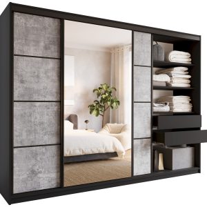 Szafa przesuwna z lustrem 280 cm LOFT Beton półki 527277 Szafa przesuwna z lustrem 280 cm LOFT Beton półki 527277