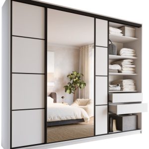 Szafa przesuwna z lustrem 280 cm LOFT MAX biały 527216 Szafa przesuwna z lustrem 280 cm LOFT MAX biały 527216