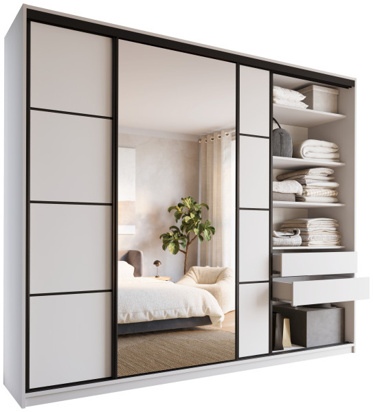 Szafa przesuwna z lustrem 280 cm LOFT MAX biały 527216