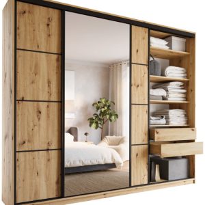 Szafa przesuwna z lustrem 280 cm LOFT MAX z półkami 787768 Szafa przesuwna z lustrem 280 cm LOFT MAX z półkami 787768