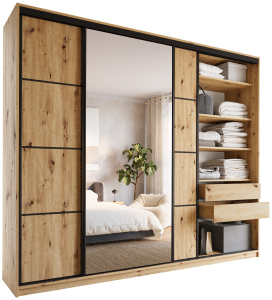 Szafa przesuwna z lustrem 280 cm LOFT MAX z półkami 787768