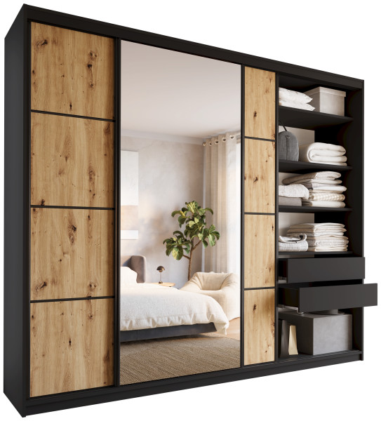 Szafa przesuwna z lustrem 280 cm LOFT MAX z półkami 787771