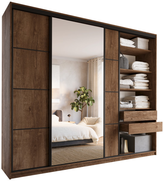 Szafa przesuwna z lustrem 280 cm LOFT MAX z półkami 787772