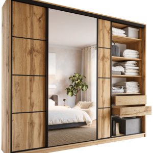 Szafa przesuwna z lustrem 280 cm LOFT MAX z półkami 815684 Szafa przesuwna z lustrem 280 cm LOFT MAX z półkami 815684