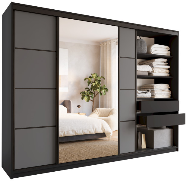 Szafa przesuwna z lustrem 280 cm LOFT z półkami 527367