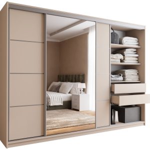 Szafa przesuwna z lustrem 280 cm TOP beż piaskowy 245806 Szafa przesuwna z lustrem 280 cm TOP beż piaskowy 245806