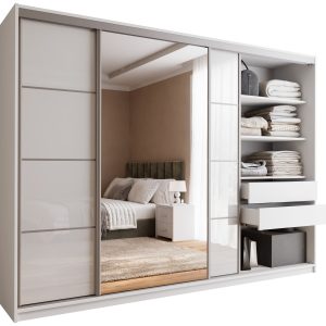 Szafa przesuwna z lustrem 280 cm TOP biały połysk 245802 Szafa przesuwna z lustrem 280 cm TOP biały połysk 245802