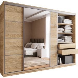 Szafa przesuwna z lustrem 280 cm TOP dąb sonoma 245793 Szafa przesuwna z lustrem 280 cm TOP dąb sonoma 245793