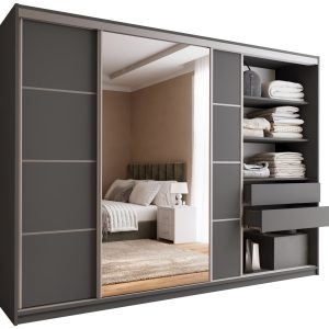 Szafa przesuwna z lustrem 280 cm TOP grafit 245798 Szafa przesuwna z lustrem 280 cm TOP grafit 245798