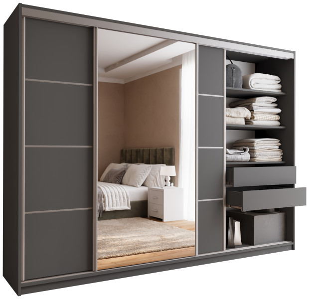 Szafa przesuwna z lustrem 280 cm TOP grafit 245798