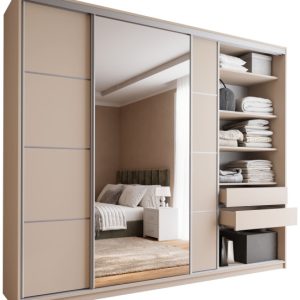 Szafa przesuwna z lustrem 280 cm TOP MAX beż piaskowy 245794 Szafa przesuwna z lustrem 280 cm TOP MAX beż piaskowy 245794