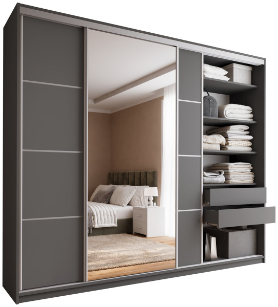 Szafa przesuwna z lustrem 280 cm TOP MAX grafit 245808