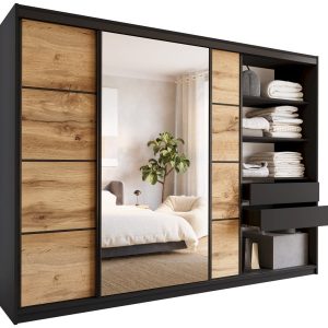 Szafa przesuwna z lustrem 280 cm wotan czarny LOFT 527186 Szafa przesuwna z lustrem 280 cm wotan czarny LOFT 527186