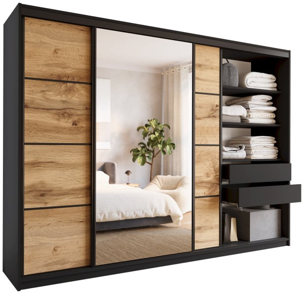 Szafa przesuwna z lustrem 280 cm wotan czarny LOFT 527186