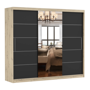 Szafa przesuwna z lustrem Alba 250 Dąb Artisan/Czarny mat 732121 Szafa przesuwna z lustrem Alba 250 Dąb Artisan/Czarny mat 732121