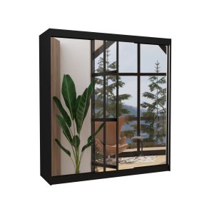 Szafa przesuwna z lustrem AUSTIN 200 Black 1019577 Szafa przesuwna z lustrem AUSTIN 200 Black 1019577