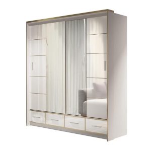 Szafa przesuwna z lustrem BENCH LED 203 / biały+biały połysk 324467
