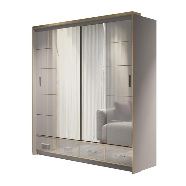 Szafa przesuwna z lustrem BENCH LED 203 / szary+szary połysk 325007