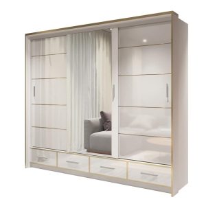 Szafa przesuwna z lustrem BENCH LED 253 / biały+biały połysk 325008