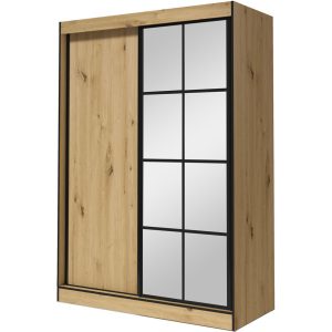 Szafa przesuwna z lustrem BERGEN II 150 dąb artisan / czarny 265674 Szafa przesuwna z lustrem BERGEN II 150 dąb artisan / czarny 265674