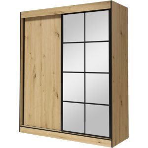 Szafa przesuwna z lustrem BERGEN II 180 dąb artisan / czarny 265667 Szafa przesuwna z lustrem BERGEN II 180 dąb artisan / czarny 265667