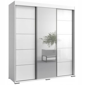 Szafa przesuwna z lustrem Como 3D1L 180 Biała (lacobel) 676074 Szafa przesuwna z lustrem Como 3D1L 180 Biała (lacobel) 676074