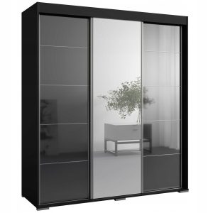 Szafa przesuwna z lustrem Como 3D1L 180 Czarna (lacobel) 668514 Szafa przesuwna z lustrem Como 3D1L 180 Czarna (lacobel) 668514