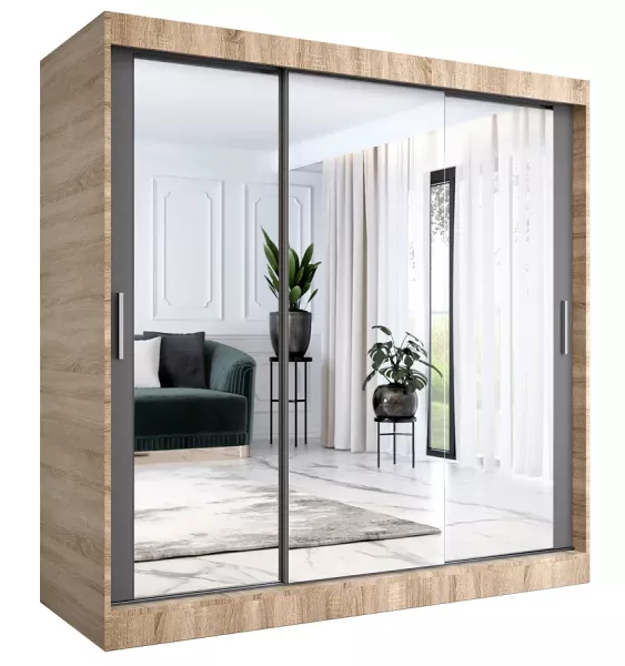 Szafa przesuwna z lustrem dąb sonoma + antracyt 200 cm - Vero 759175
