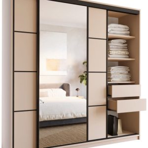 Szafa przesuwna z lustrem do sypialni 200 cm LOFT beż piaskowy 527352 Szafa przesuwna z lustrem do sypialni 200 cm LOFT beż piaskowy 527352