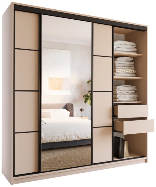 Szafa przesuwna z lustrem do sypialni 200 cm LOFT beż piaskowy 527352
