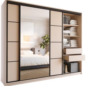 Szafa przesuwna z lustrem do sypialni 250 cm LOFT beż piaskowy 527207 Szafa przesuwna z lustrem do sypialni 250 cm LOFT beż piaskowy 527207