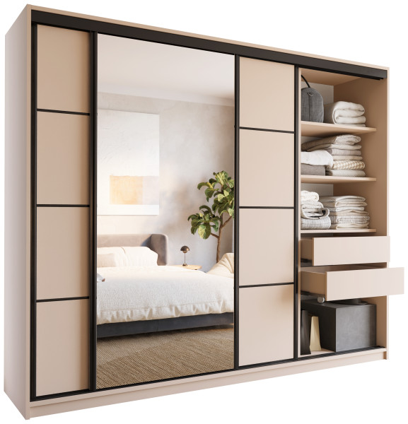 Szafa przesuwna z lustrem do sypialni 250 cm LOFT beż piaskowy 527207