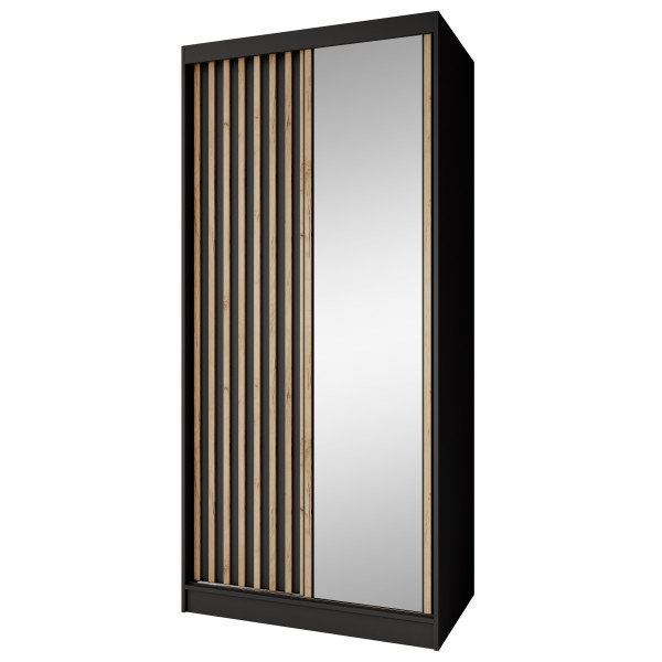 Szafa przesuwna z lustrem DONATELLO 100 cm | Czarna z szufladami 1083984