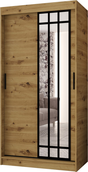 Szafa przesuwna z lustrem Garderoba ALMERIA 100 artisan + u. czarny 1097889
