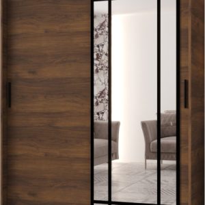 Szafa przesuwna z lustrem Garderoba ALMERIA 150 orzech + u. czarny 1097921 Szafa przesuwna z lustrem Garderoba ALMERIA 150 orzech + u. czarny 1097921